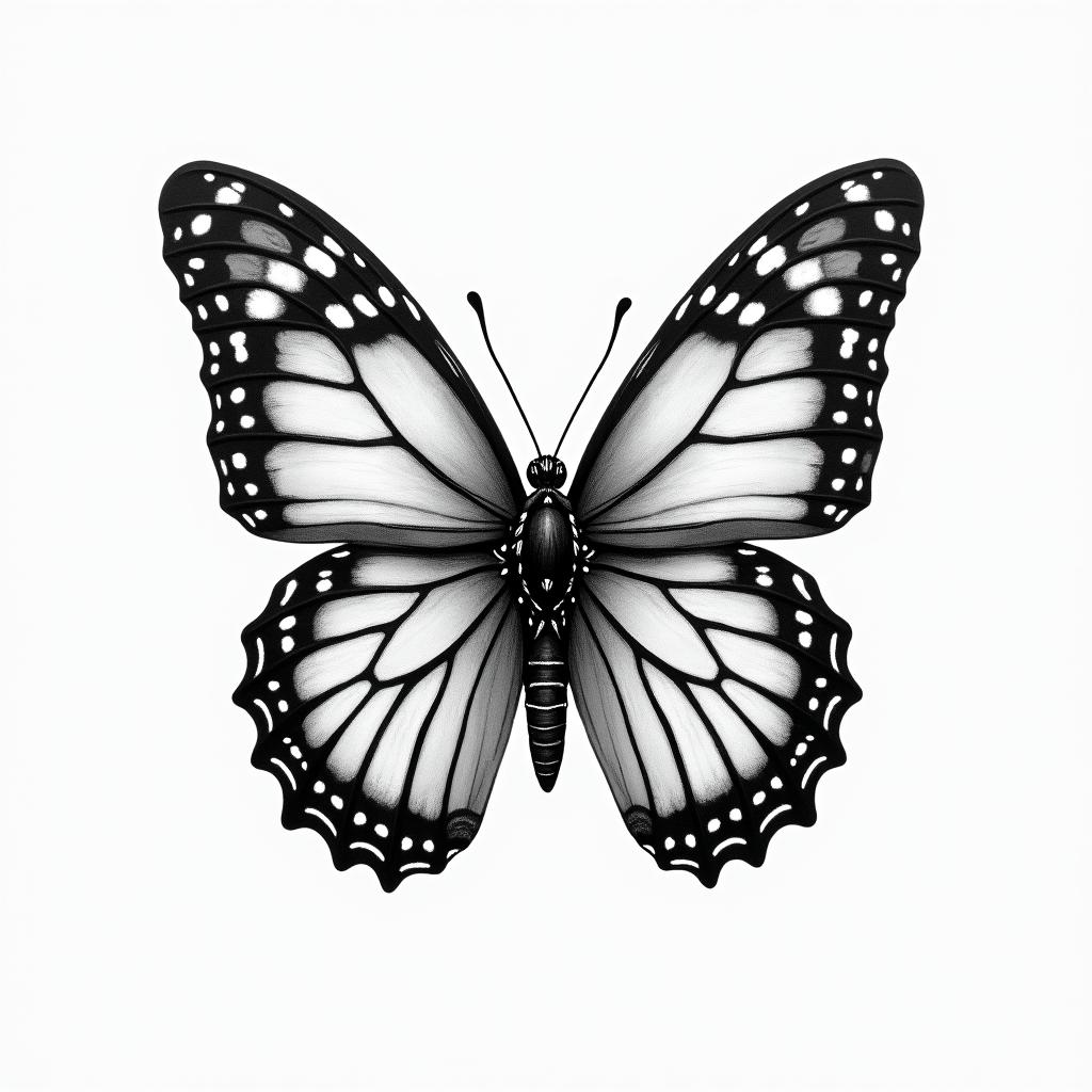 Butterfly with one side of its wings as flowers and inside as its body this date 17.03.2025higly detailed tattoo - Variation 2