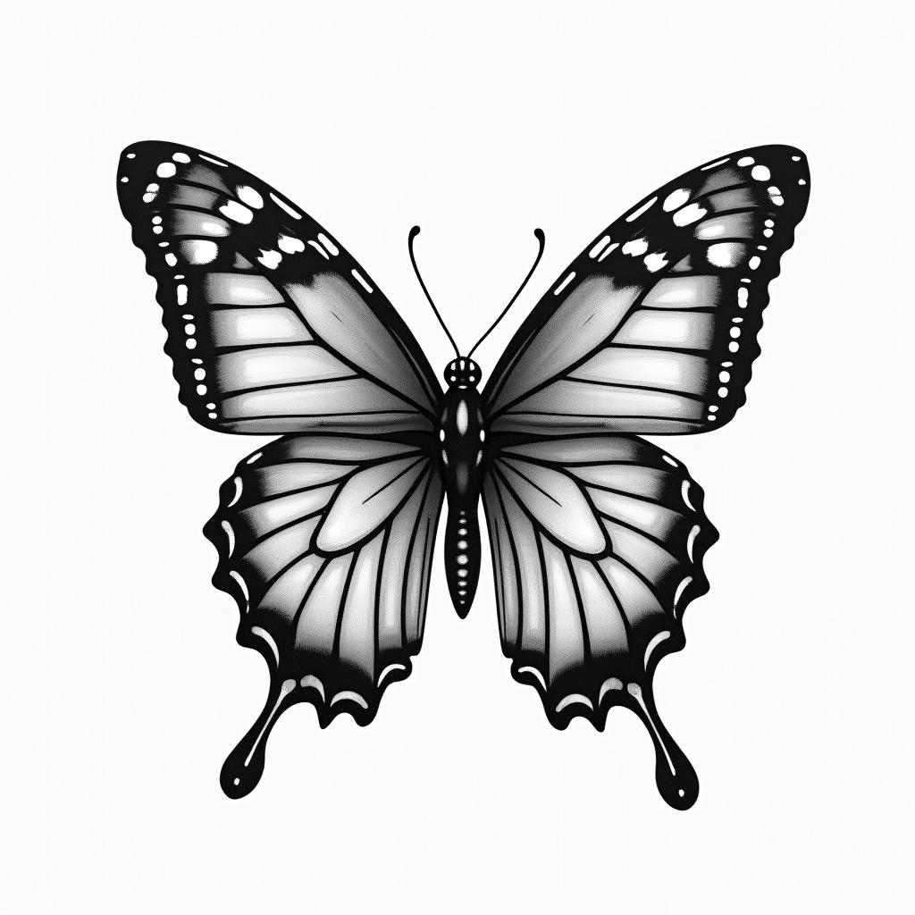 Butterfly with one side of its wings as flowers and inside as its body this date 17.03.2025higly detailed tattoo - Variation 4