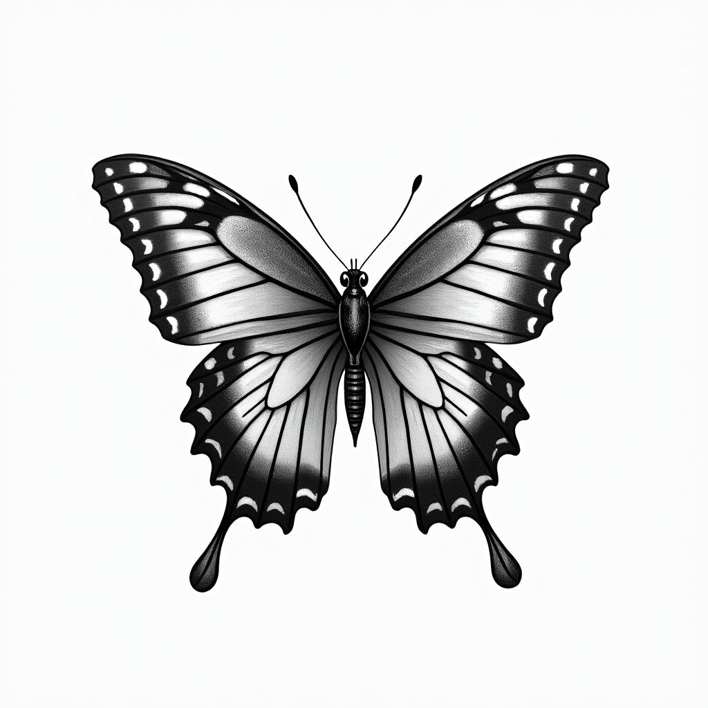 Butterfly with one side of its wings as flowers and inside as its body this date 17.03.2025higly detailed tattoo - Variation 3