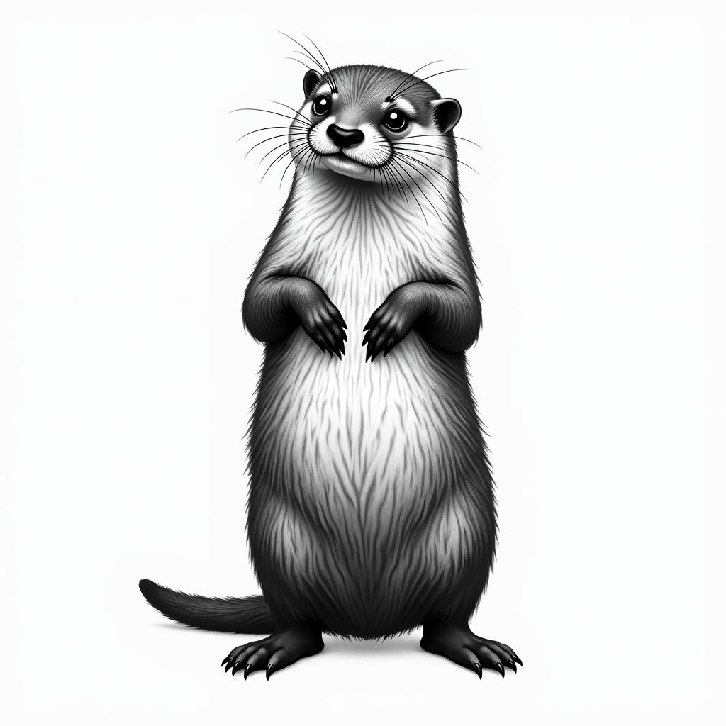 Anthropomorphic otter standing on two legs and presenting his asshigly detailed tattoo - Variation 4