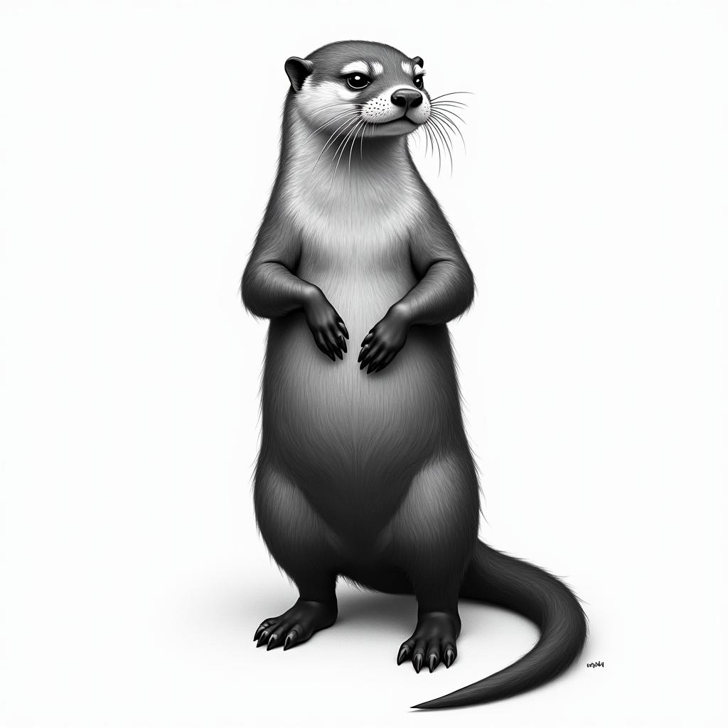 Anthropomorphic otter standing on two legs and presenting his asshigly detailed tattoo - Variation 2