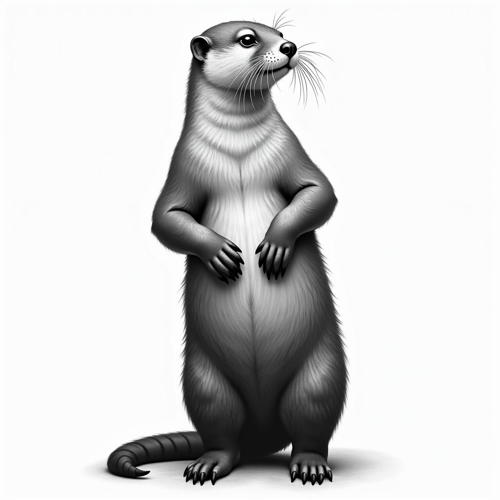Anthropomorphic otter standing on two legs and presenting his asshigly detailed tattoo - Variation 3