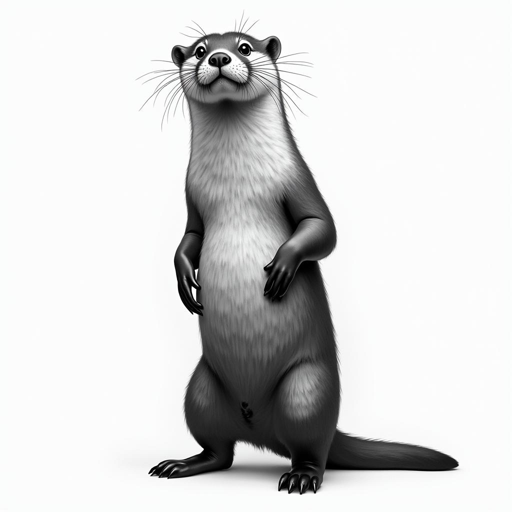 Anthropomorphic otter standing on two legs and presenting his asshigly detailed tattoo