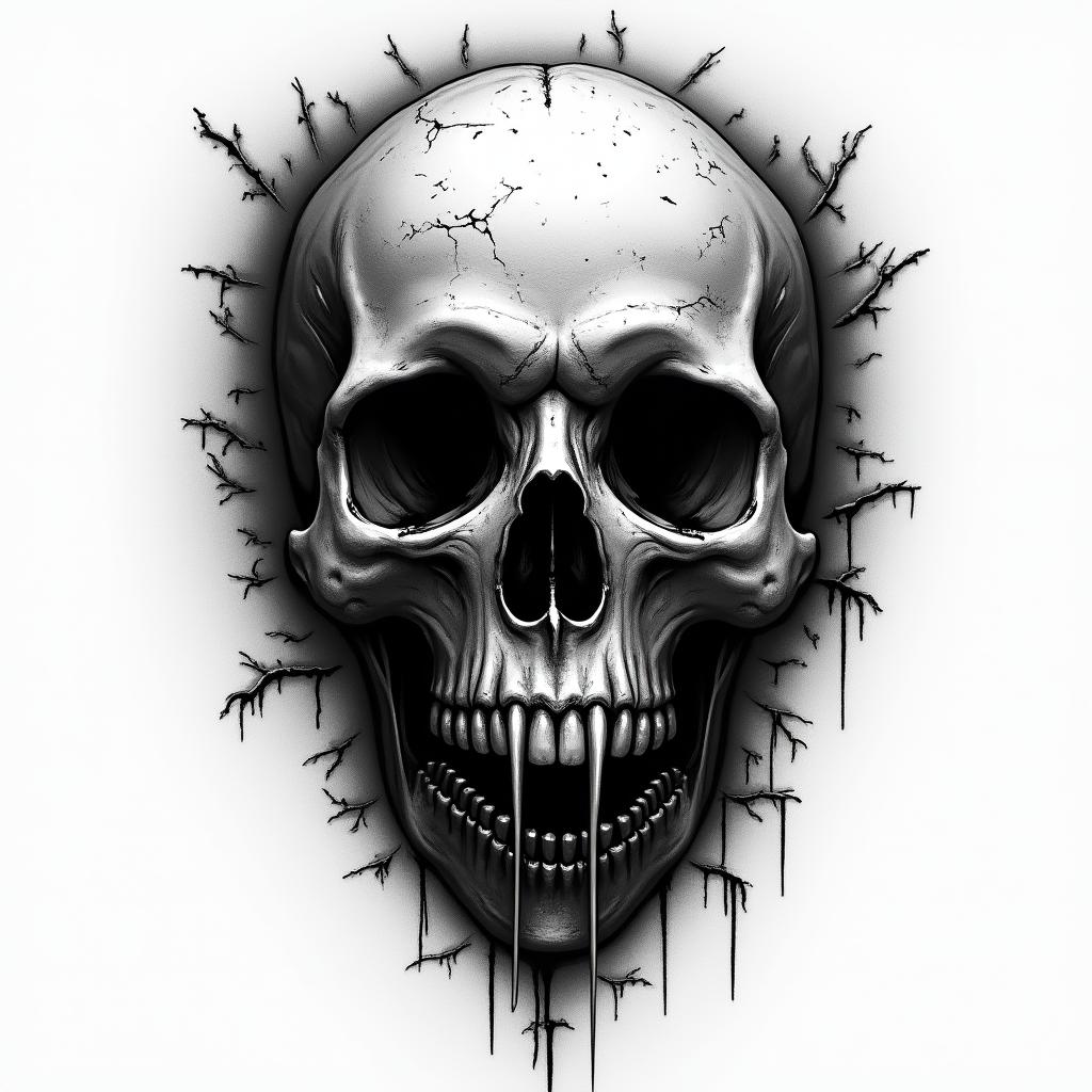 Florian stier luckenwalde in horror tattoo style, showcasing haunting and unsettling, dark and gritty textures with skulls, eerie faces, jgged designs, bold and intense shading - Variation 4