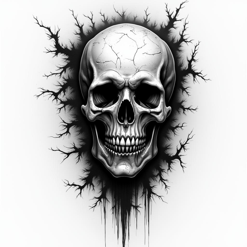 Florian stier luckenwalde in horror tattoo style, showcasing haunting and unsettling, dark and gritty textures with skulls, eerie faces, jgged designs, bold and intense shading - Variation 3