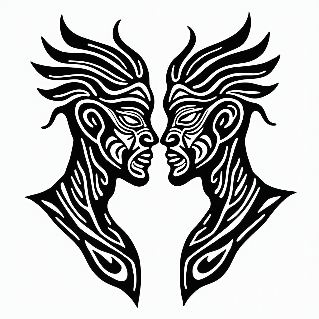 3 brothers who love it each otherin tribal tattoo style, featuring bold and black geometric shapes, curved lines, intertwine and flow seamlessly, creating a powerful and symbolic design, polynesian and maori styles - Variation 6