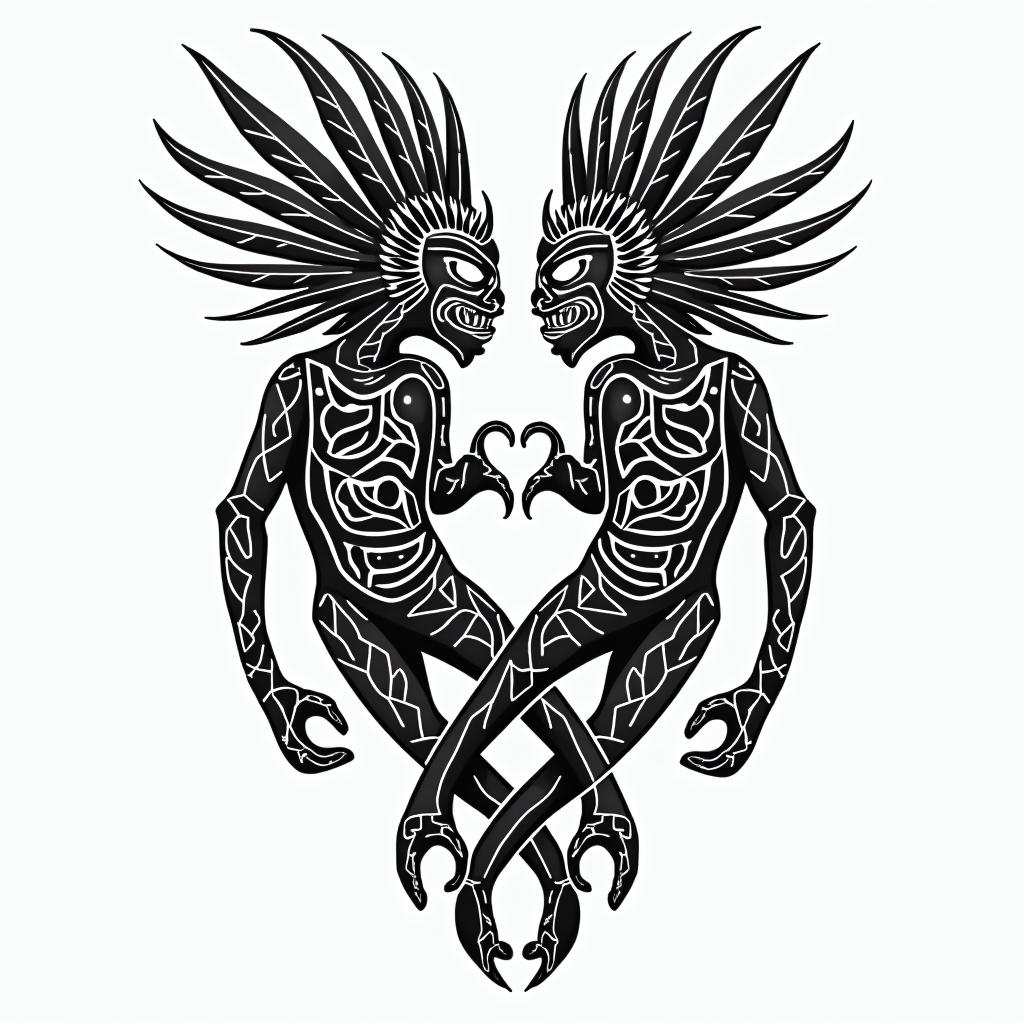 3 brothers who love it each otherin tribal tattoo style, featuring bold and black geometric shapes, curved lines, intertwine and flow seamlessly, creating a powerful and symbolic design, polynesian and maori styles - Variation 7