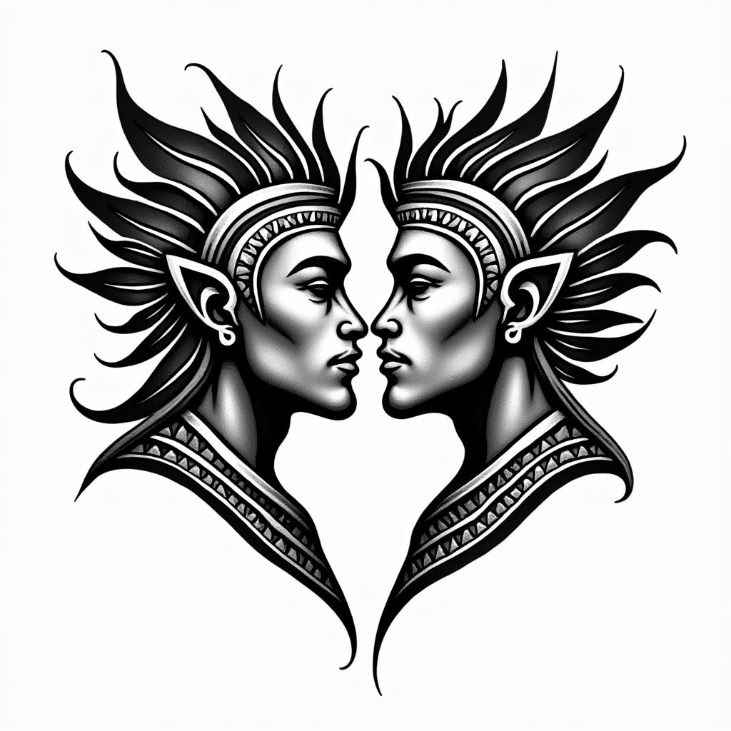 3 brothers who love it each otherin tribal tattoo style, featuring bold and black geometric shapes, curved lines, intertwine and flow seamlessly, creating a powerful and symbolic design, polynesian and maori styles - Variation 5