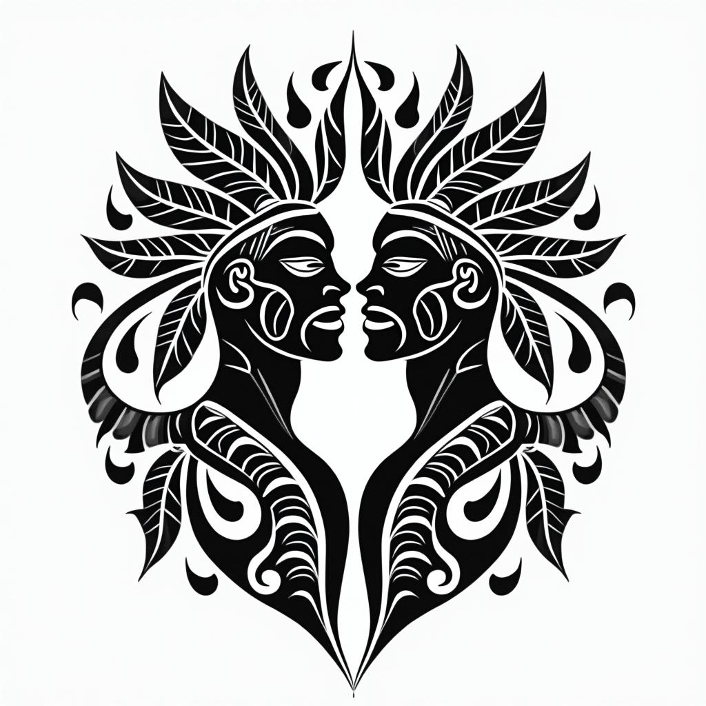 3 brothers who love it each otherin tribal tattoo style, featuring bold and black geometric shapes, curved lines, intertwine and flow seamlessly, creating a powerful and symbolic design, polynesian and maori styles - Variation 8