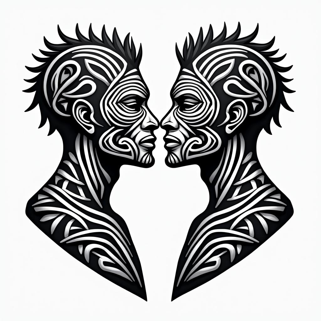 3 brothers who love it each otherin tribal tattoo style, featuring bold and black geometric shapes, curved lines, intertwine and flow seamlessly, creating a powerful and symbolic design, polynesian and maori styles - Variation 3