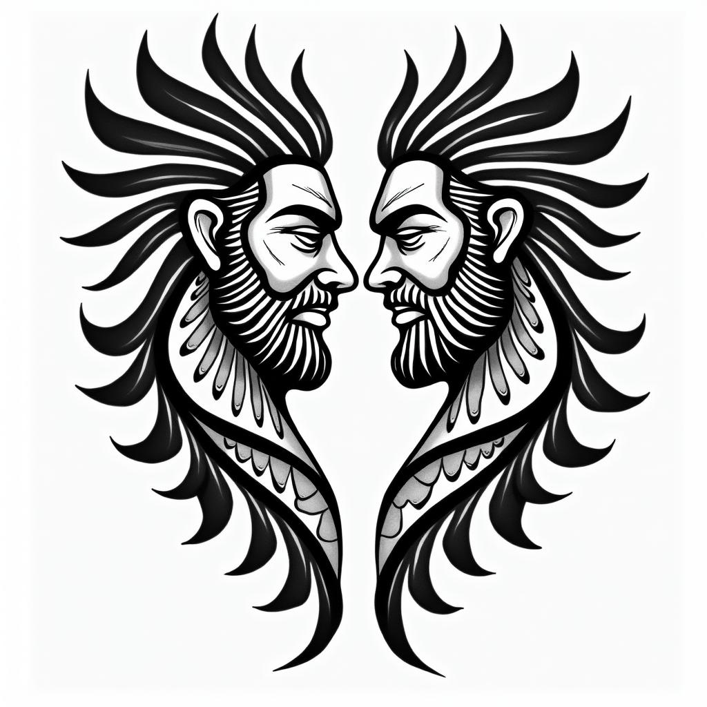 3 brothers who love it each otherin tribal tattoo style, featuring bold and black geometric shapes, curved lines, intertwine and flow seamlessly, creating a powerful and symbolic design, polynesian and maori styles - Variation 2
