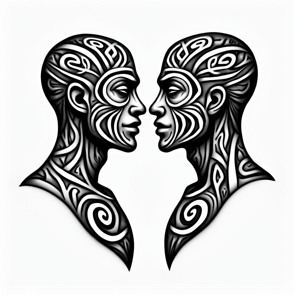 3 brothers who love it each otherin tribal tattoo style, featuring bold and black geometric shapes, curved lines, intertwine and flow seamlessly, creating a powerful and symbolic design, polynesian and maori styles - Variation 4