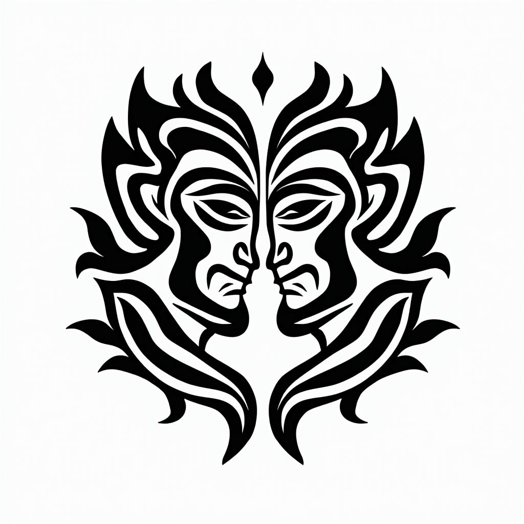 3 brothers who love it each otherin tribal tattoo style, featuring bold and black geometric shapes, curved lines, intertwine and flow seamlessly, creating a powerful and symbolic design, polynesian and maori styles - Variation 1