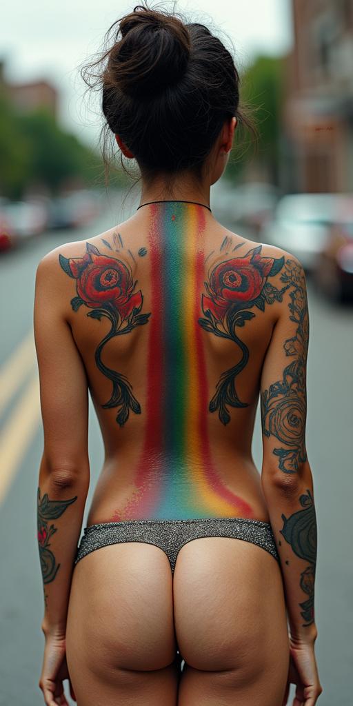 Cross streets of “Fulton industrial“ and “Ohio River blvd” lottery tickets, storm, tears, paraphernalia, garbage along path ending in a pot of gold rainbowhigly detailed tattoo - Variation 2
