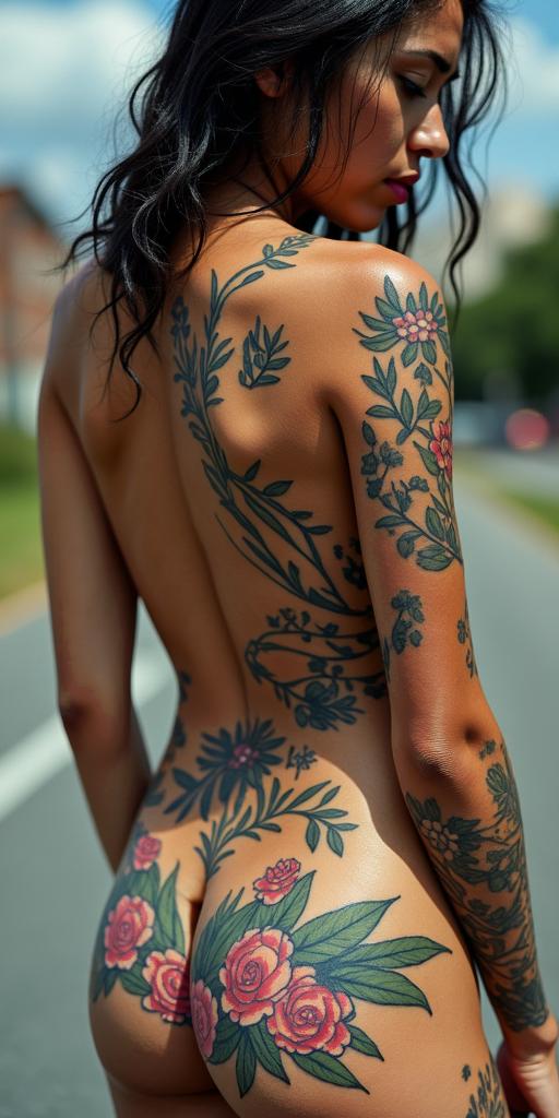 Cross streets of “Fulton industrial“ and “Ohio River blvd” lottery tickets, storm, tears, paraphernalia, garbage along path ending in a pot of gold rainbowhigly detailed tattoo - Variation 4