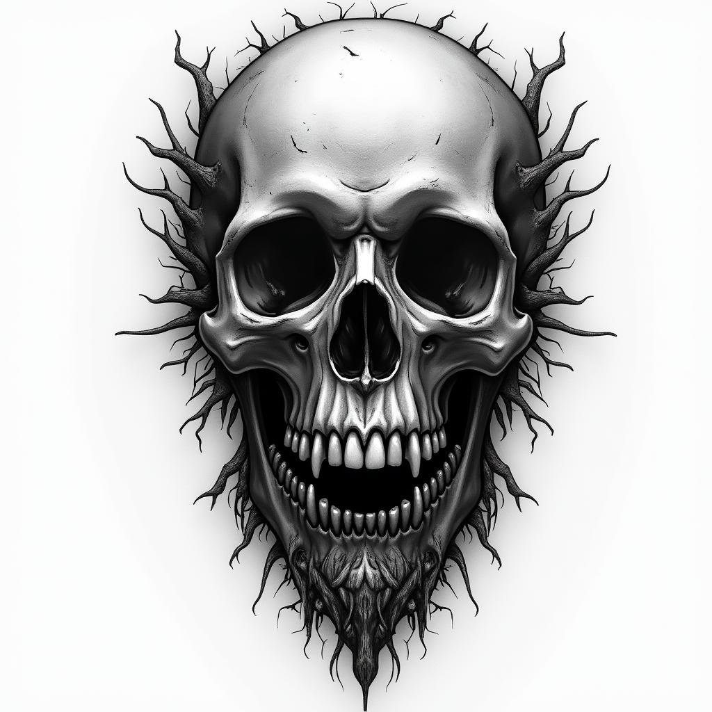 Germany in horror tattoo style, showcasing haunting and unsettling, dark and gritty textures with skulls, eerie faces, jgged designs, bold and intense shading - Variation 2