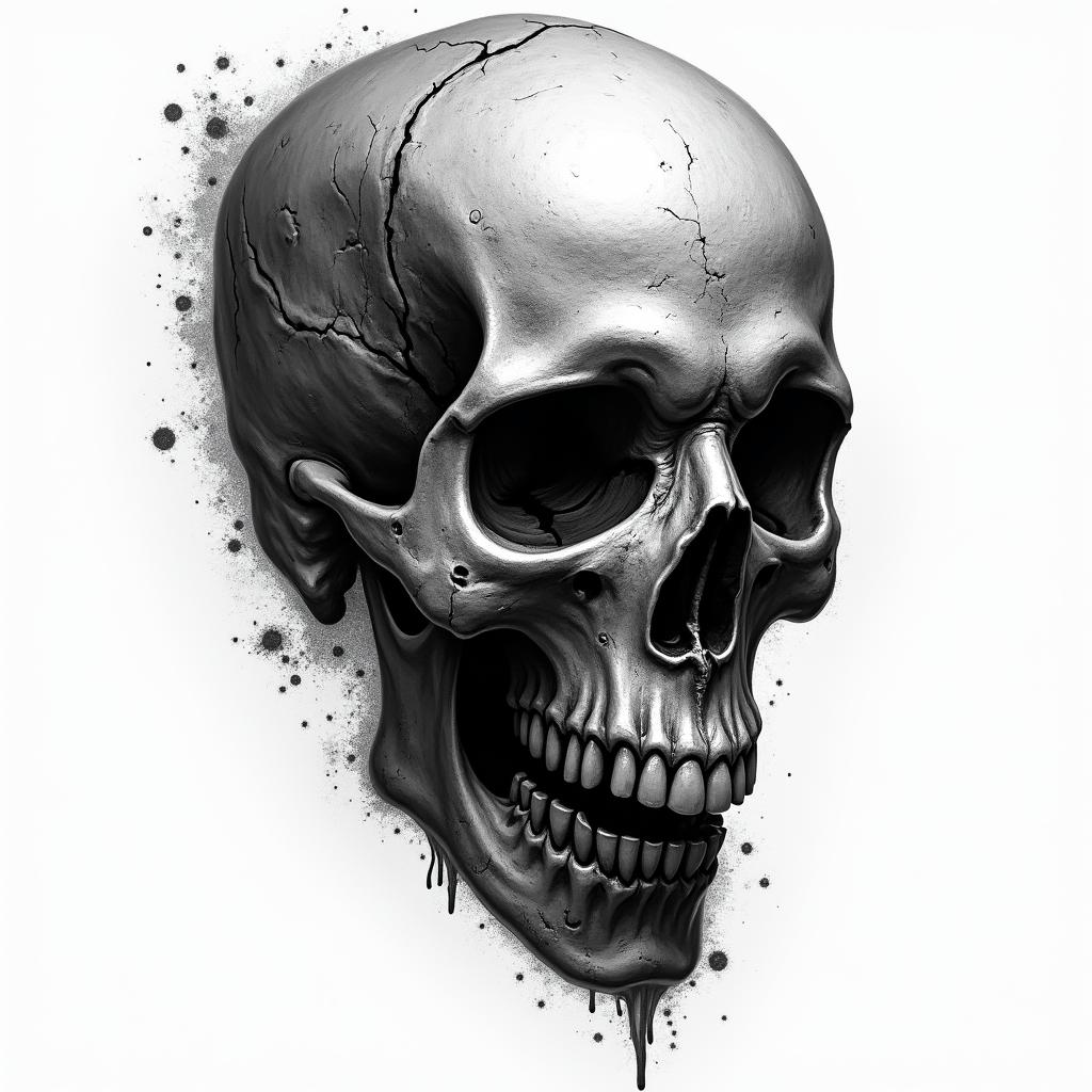 Germany in horror tattoo style, showcasing haunting and unsettling, dark and gritty textures with skulls, eerie faces, jgged designs, bold and intense shading