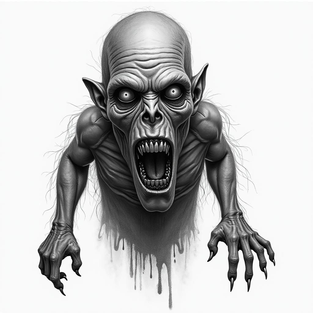 Three Fingers is a character from the "Wrong Turn" horror movie franchise, known for his cannibalistic and violent behavior. He is part of a family of inbred mutants living in the backwoods of West Virginia, and is recognized for his distinctive physical appearance, including having only three fingers on one hand. The character embodies the terrifying aspects of survival horror, often pursued by protagonists who find themselves lost in the woods.higly detailed tattoo - Variation 3