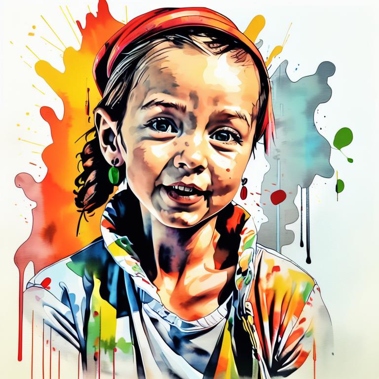  vibrant watercolor portrait with graffiti style face, fully white background, ,face with soft blending of warm and cool tones (orange, yellow, green),using shades of colors, contrast between light and shadow on the face, Bold color splashes and abstract drips in the background for a dynamic, artistic vibe, highly detailed tattoo, fully white background , dskinkpunkundefined - Variation 22
