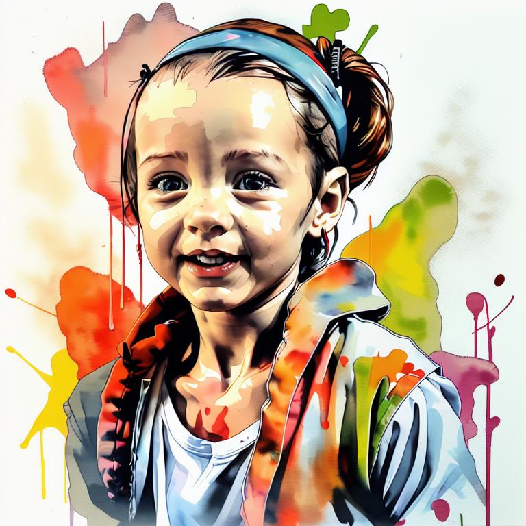  vibrant watercolor portrait with graffiti style face, fully white background, ,face with soft blending of warm and cool tones (orange, yellow, green),using shades of colors, contrast between light and shadow on the face, Bold color splashes and abstract drips in the background for a dynamic, artistic vibe, highly detailed tattoo, fully white background , dskinkpunkundefined - Variation 21