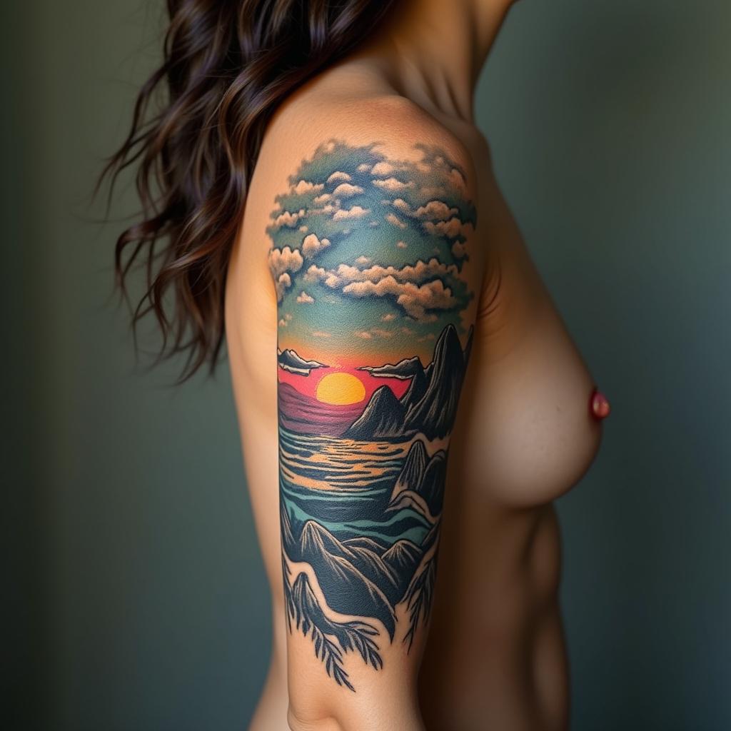 Sílvia, saggitarius, love to read, love the ocean and beachesin realism tattoo style, featuring a highly detailed, lifelike, capturing every detail, photorealistic, ultra realistic, intricate shading, smooth and sharp,   - Variation 2