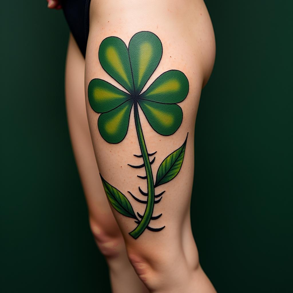 Shamrock with overlapping leaveshigly detailed tattoo - Variation 2