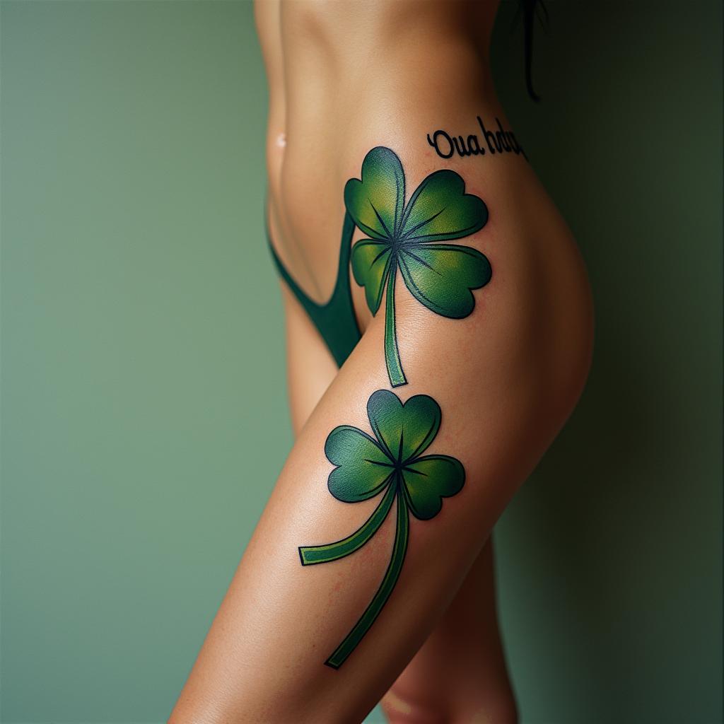 Shamrock with overlapping leaveshigly detailed tattoo