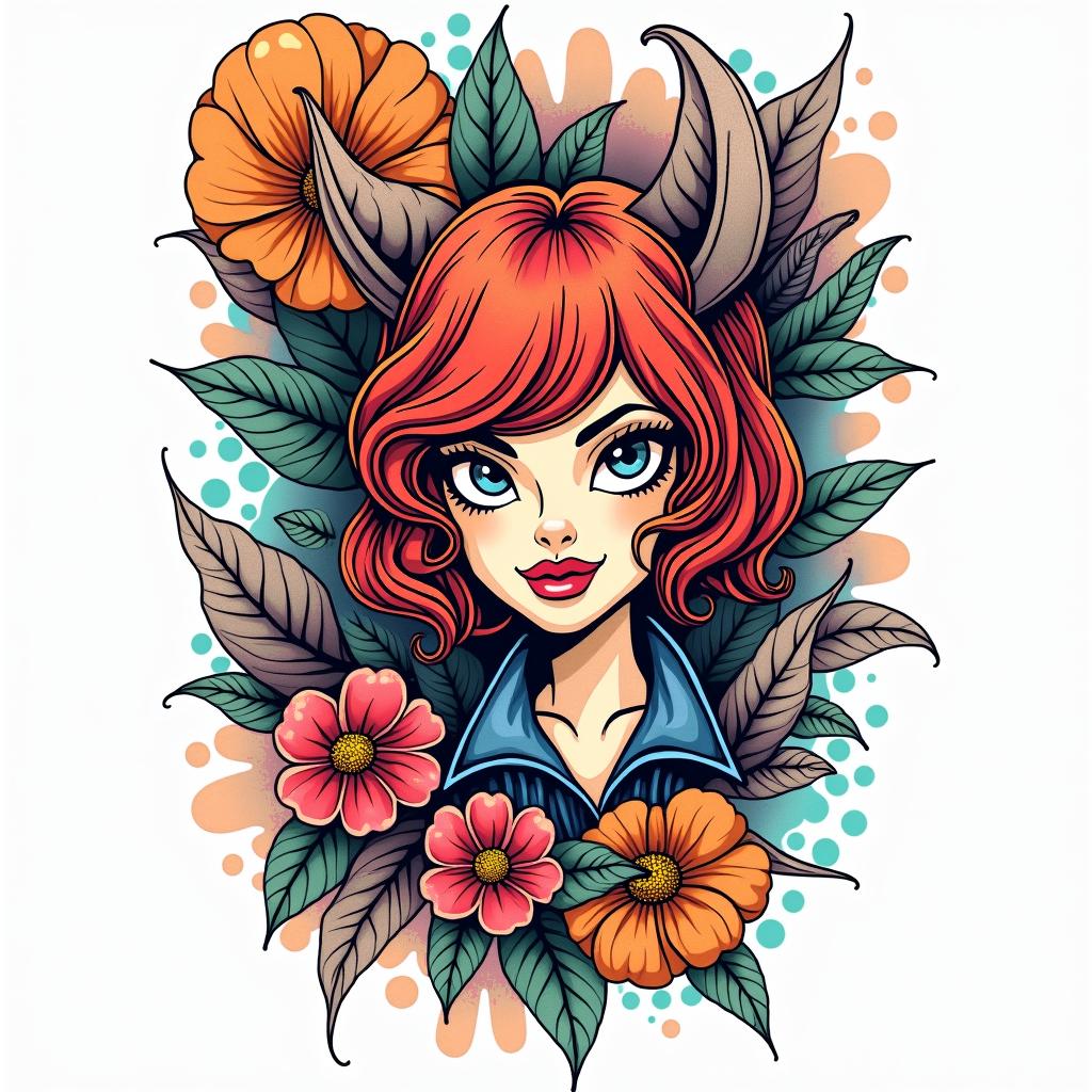 Alexis,capricornio,18011984in pop art style tattoo, featuring bold and vibrant colors, exaggerated outlines, iconic imagery, inspired by comic books and speech bubbles, comic book characters, retro pop culture - Variation 2