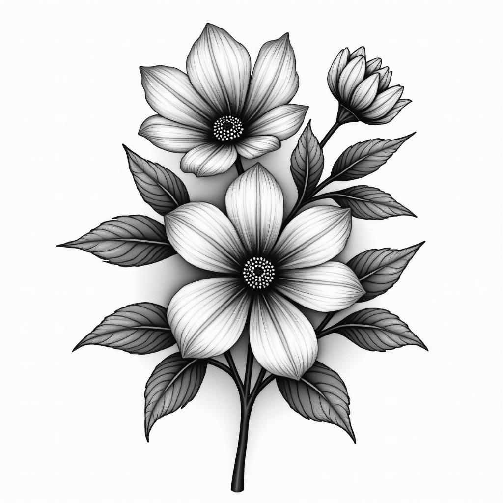 Birthday flowe bouquet July august February Decemberhigly detailed tattoo - Variation 2