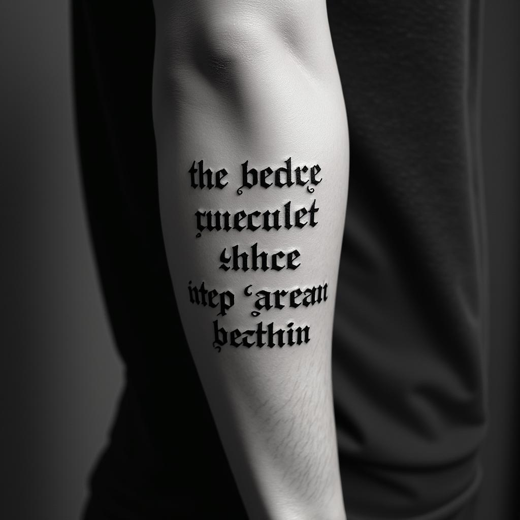 New Mexicotext-based tattoo, gothic font ultra-realistic, perfectly placed, high-quality font design, photo-realistic shading, 8k, high quality, finely detailed typography - Variation 2