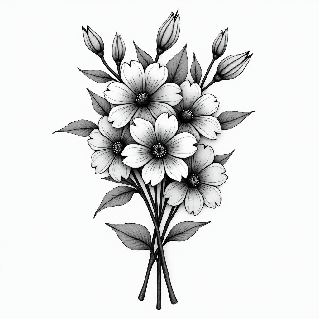 Birthday flower bouquethigly detailed tattoo - Variation 4