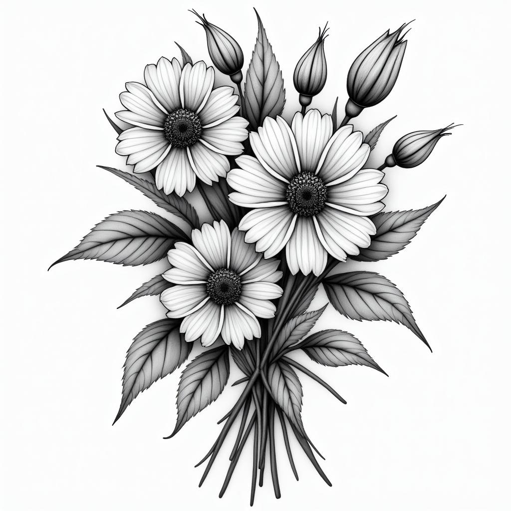 Birthday flower bouquethigly detailed tattoo - Variation 3