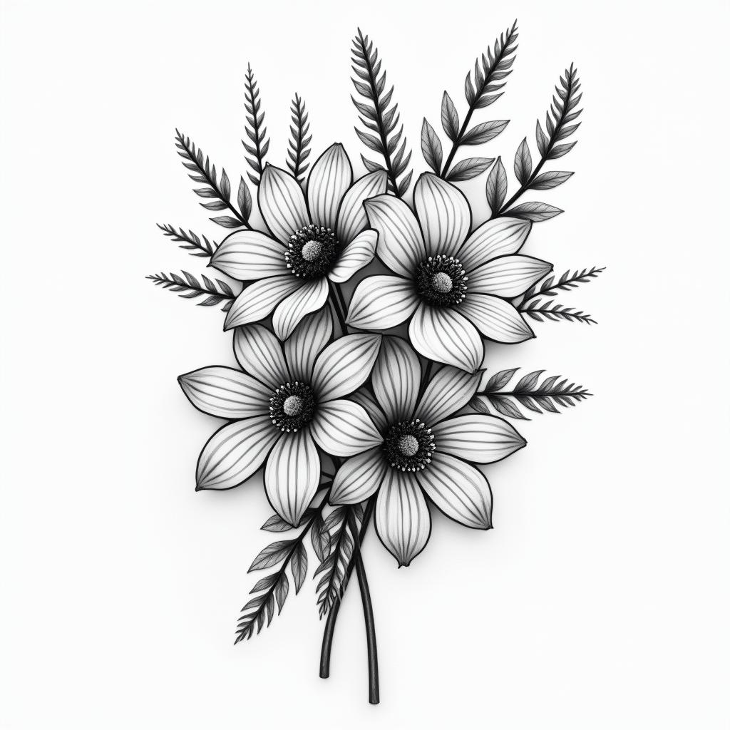 Birthday flower bouquethigly detailed tattoo