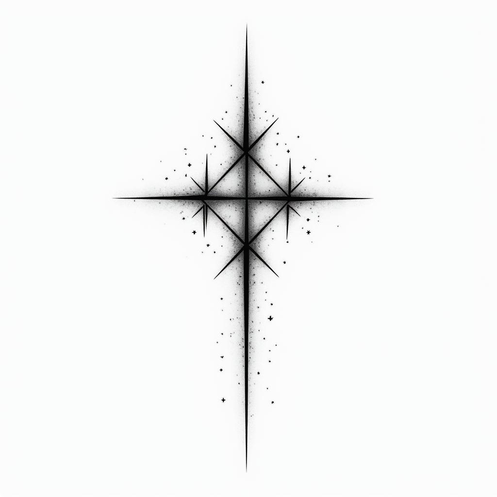 cybersigilism crossin minimalist style tattoo, featuring simple shapes and fine lines, with minimal shading and details, tiny triangles, creating a sense of balance and harmony - Variation 4