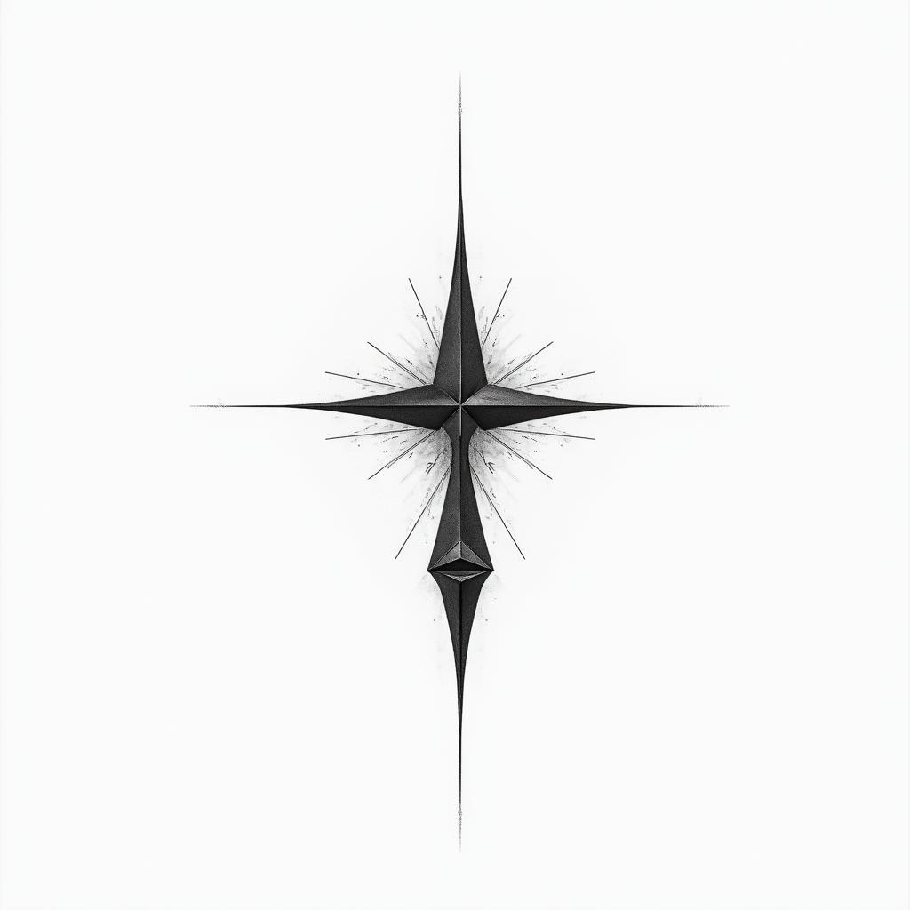 cybersigilism crossin minimalist style tattoo, featuring simple shapes and fine lines, with minimal shading and details, tiny triangles, creating a sense of balance and harmony