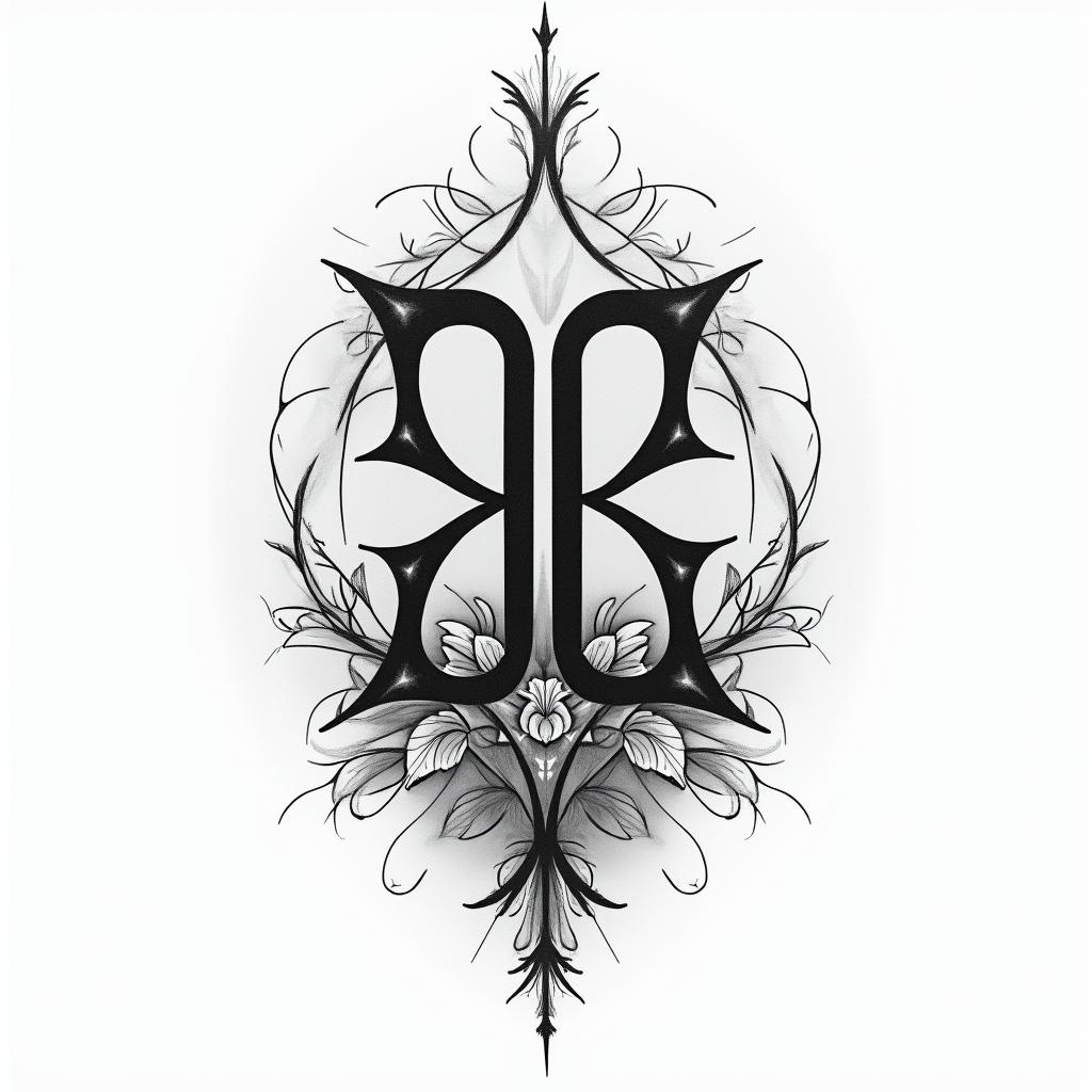 A creative tattoo design featuring the Libra symbol, incorporating the names "Finn" and "Jonas" in elegant, flowing script to represent a loving connection, all set against an abstract background that evokes a sense of harmony and balance.higly detailed tattoo - Variation 2