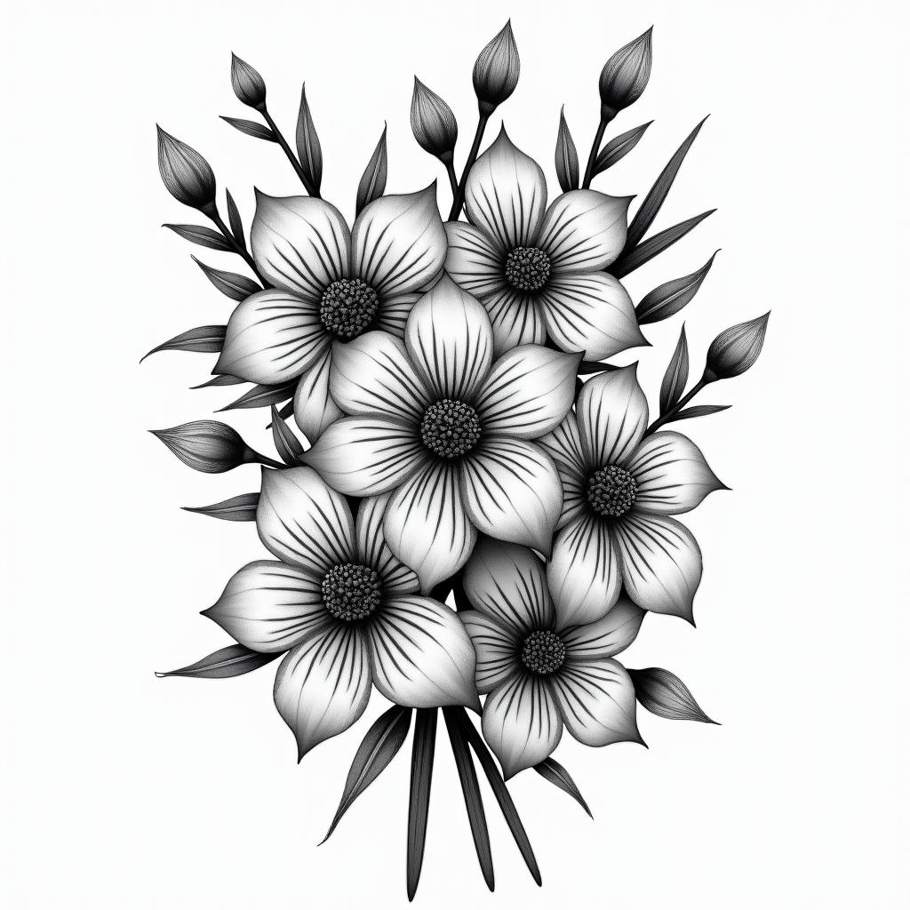 February February April September October November flower bouquethigly detailed tattoo - Variation 7