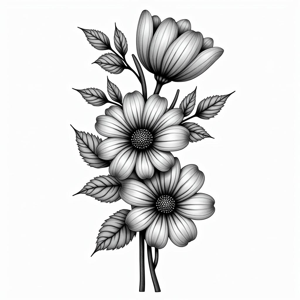 February February April September October November flower bouquethigly detailed tattoo - Variation 5