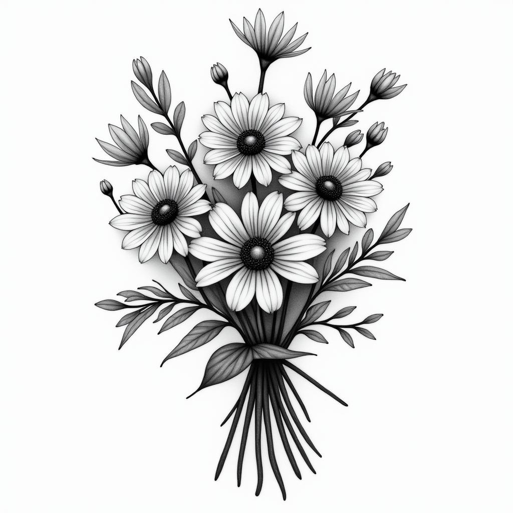 February February April September October November flower bouquethigly detailed tattoo - Variation 8