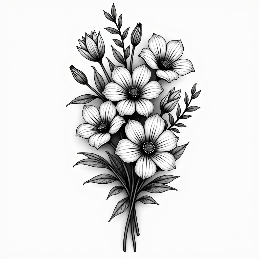 February February April September October November flower bouquethigly detailed tattoo - Variation 4