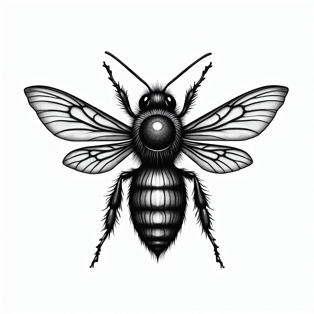 Melissa. Libra. Honeybee in geometric style tattoo, blending hexagons, mandala-inspired patterns, symmetrical and fractal design, clean lines, sharp angles - Variation 3