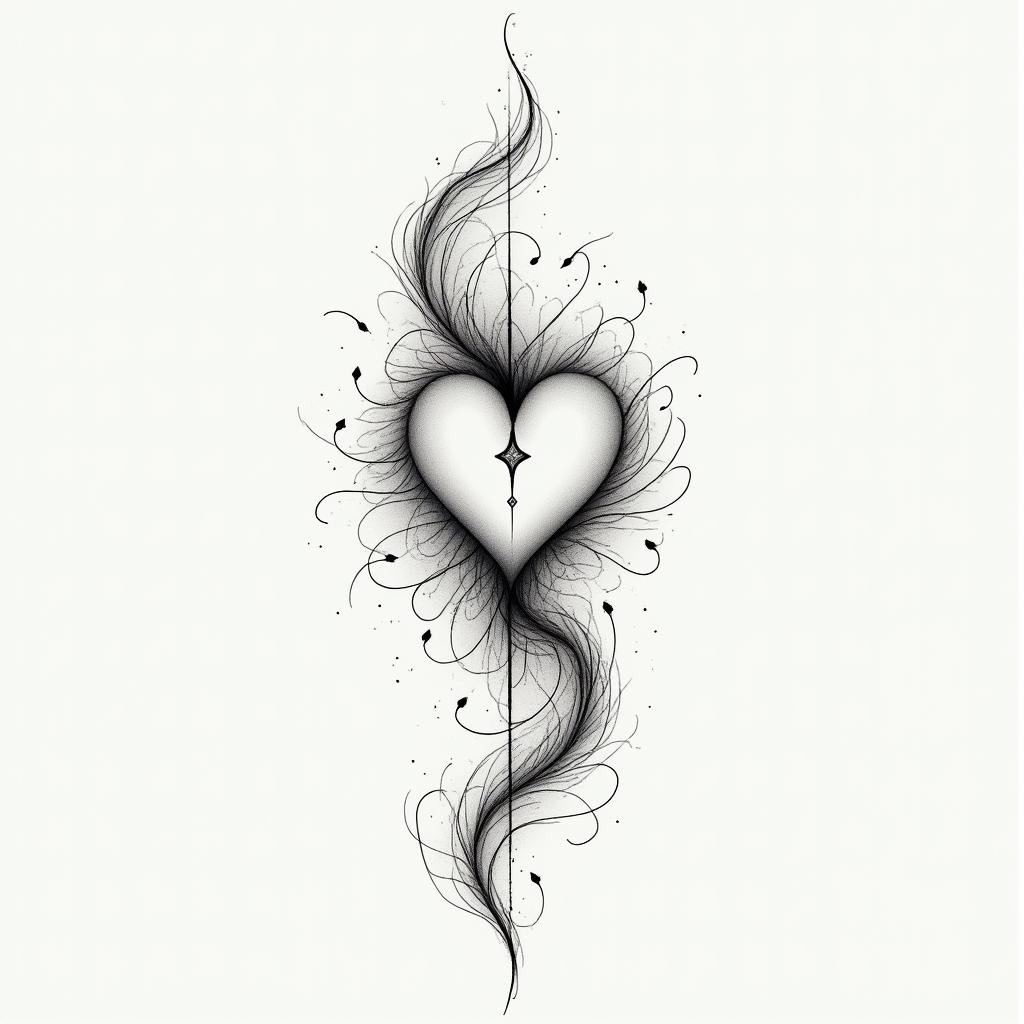 Melissa.in Modest style tattoo, featuring soft, delicate line work with simple and meaningful symbols, gentle waves, a heart, evoking a sense of serenity and grace, - Variation 3