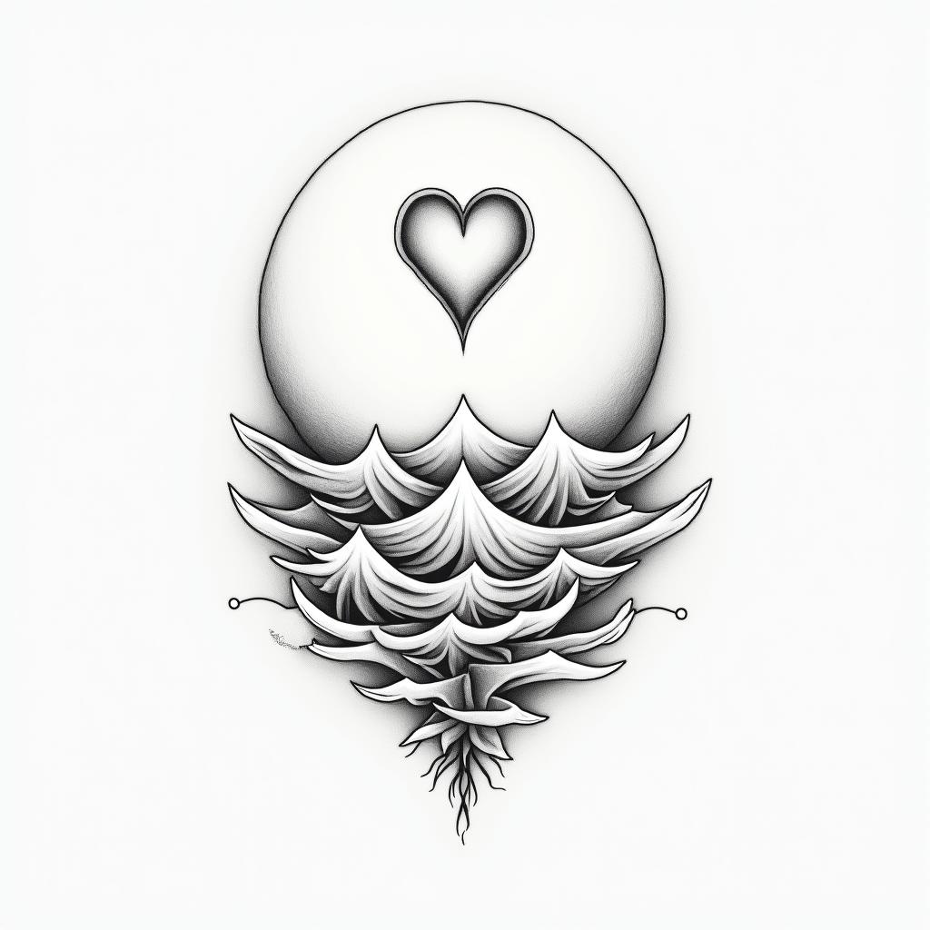 Melissa.in Modest style tattoo, featuring soft, delicate line work with simple and meaningful symbols, gentle waves, a heart, evoking a sense of serenity and grace, - Variation 1