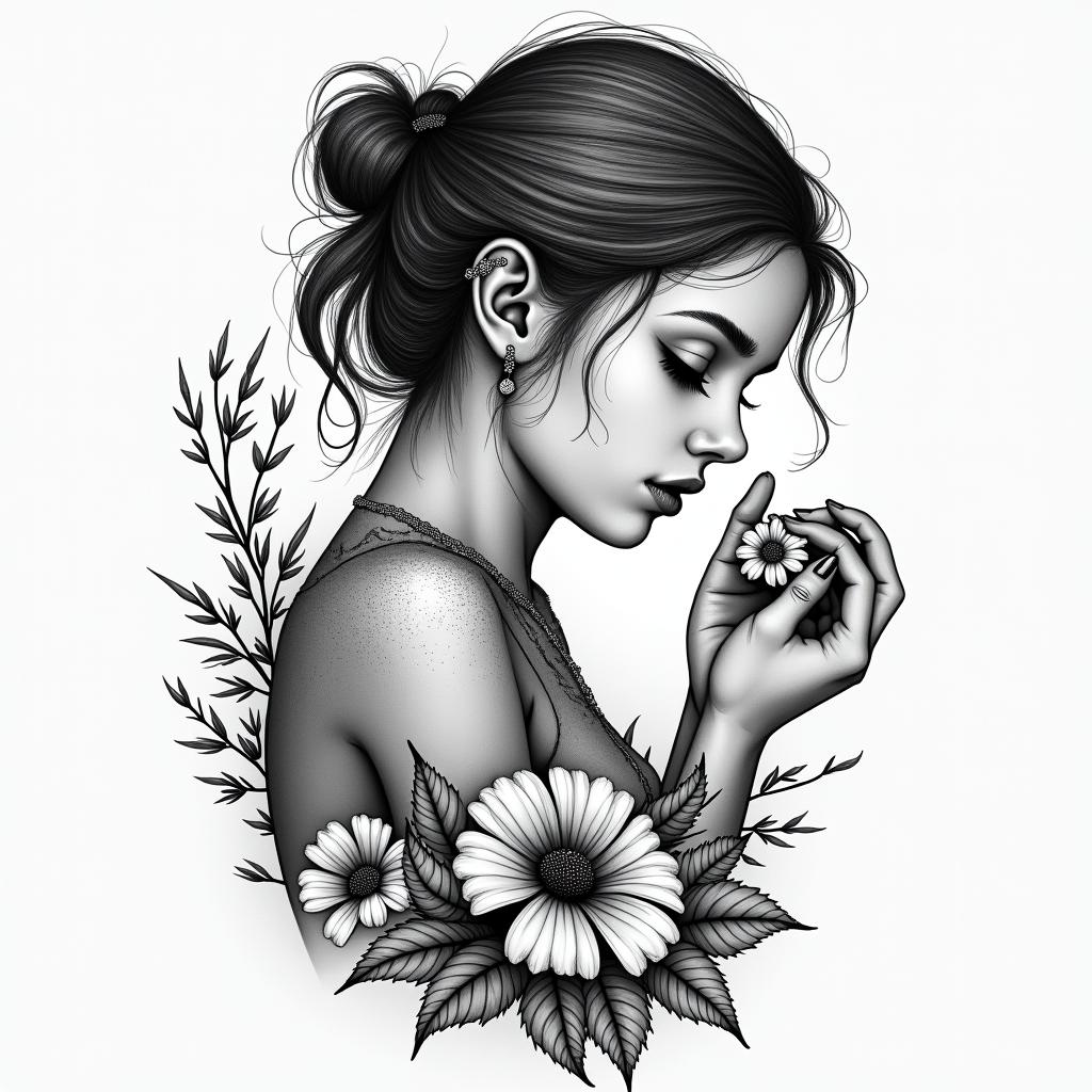 A girl lost in the world trying to find herself and holding on tight loosing herself to heroin use poppy flowers as she's falling in love with the man she wants to spend the rest of her life withhigly detailed tattoo