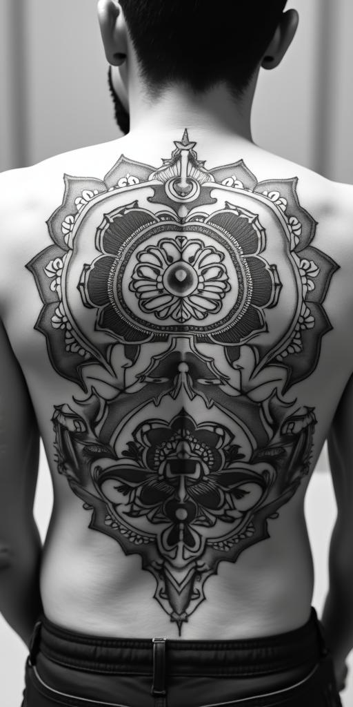 The
New mexico state outline with a zia symbol coming from the middle with a lobo sitting in front of the albuquerque skylinein dotwork style tattoo, complex mandala patterns, interlocking geometric shapes with sharp symmetry, clean lines, sharp angles - Variation 4