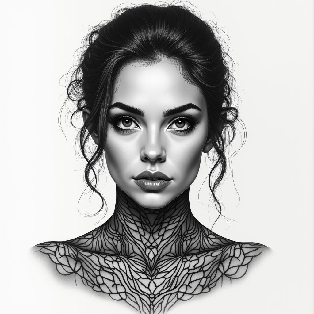 Estefania, cáncer, CDMXin portrait tattoo style, featuring a highly realistic and detailed depiction  - Variation 2