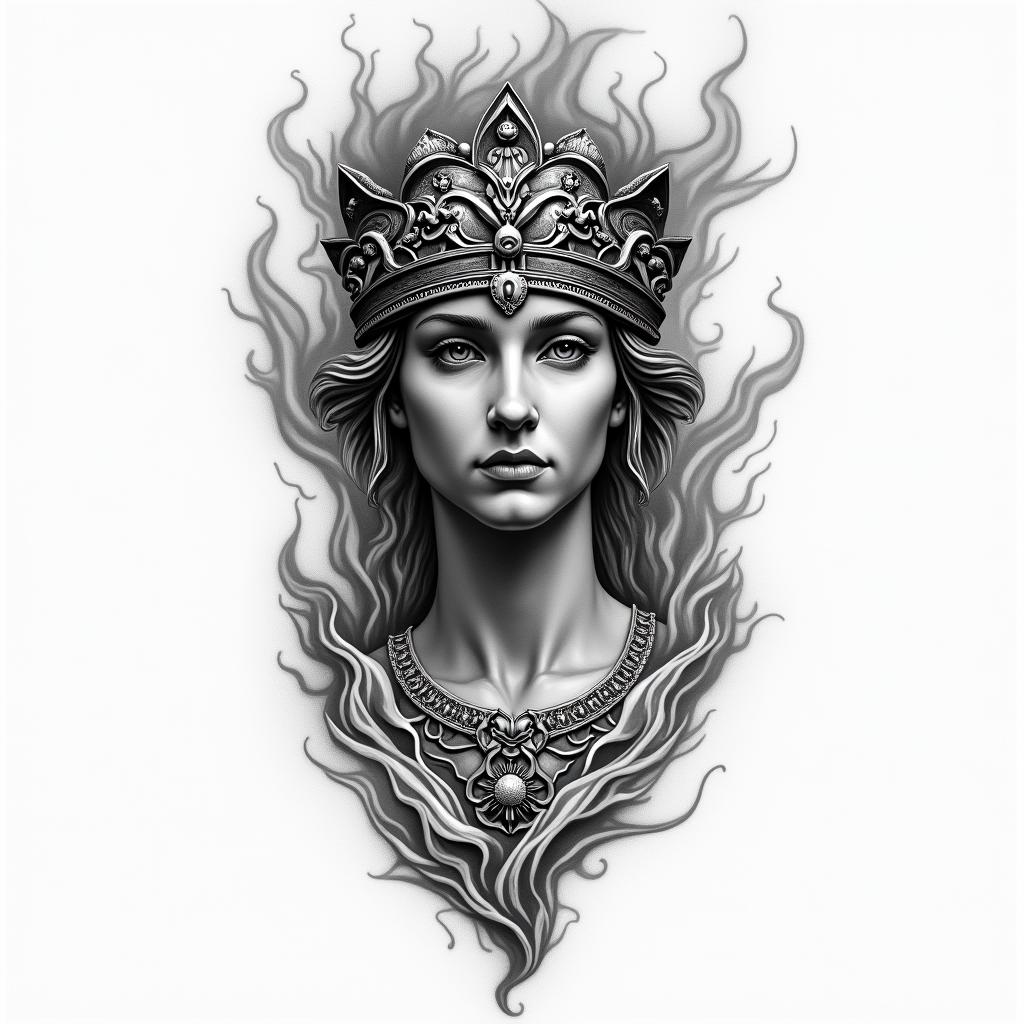 Athena, the goddess of war, firehigly detailed tattoo - Variation 18