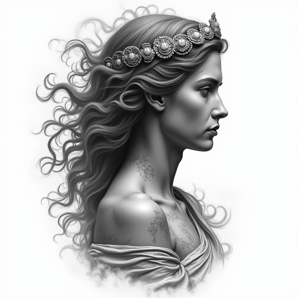 Athena, the goddess of war, firehigly detailed tattoo - Variation 19