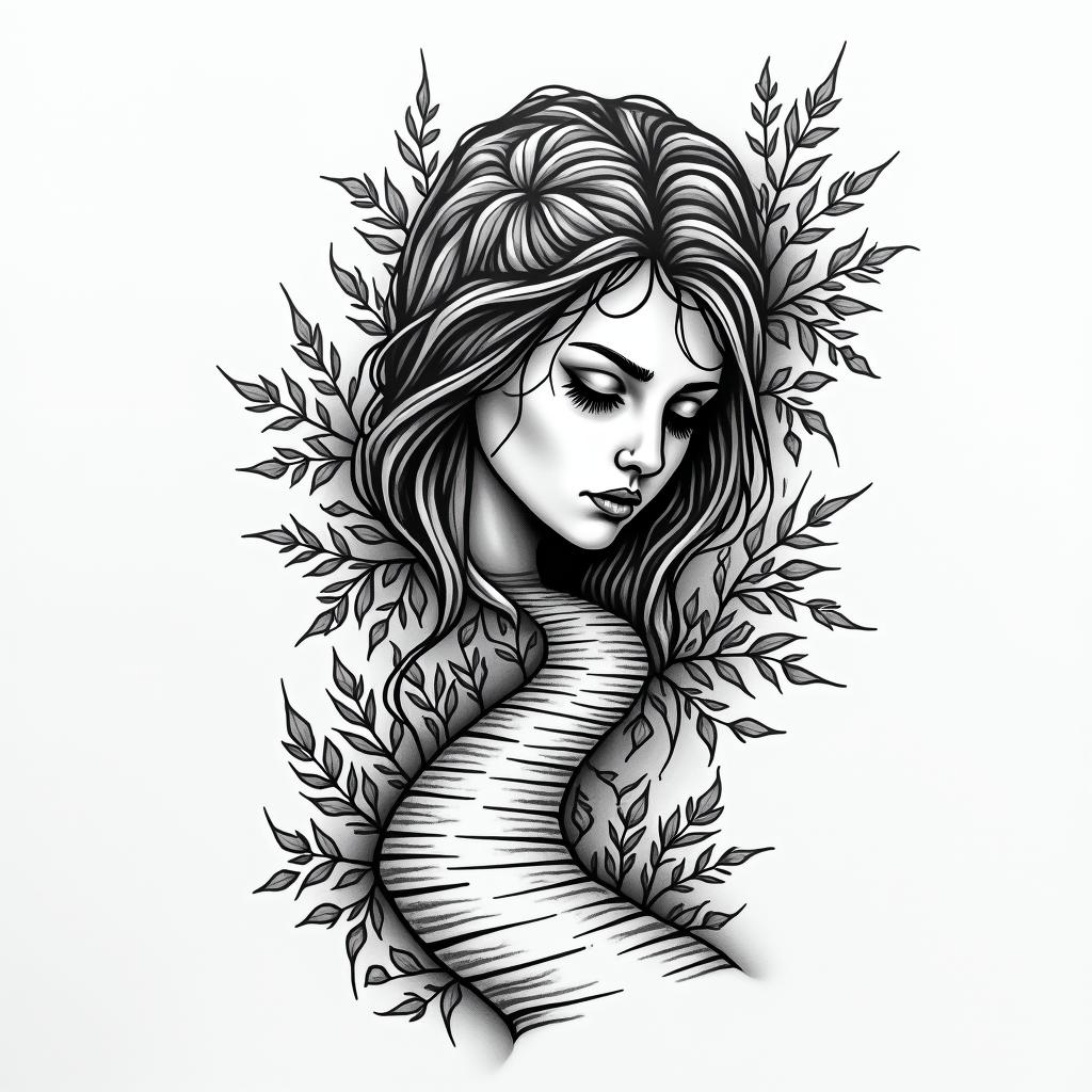 Sadness, solitude, winding pathin authentic tattoo style, incorporating traditional modifications, bold black outlines, solid color fills, featuring classic authentic elements - Variation 1