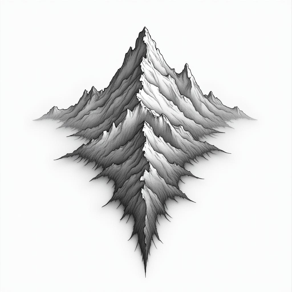 Line art of mountains that contains 4 M’shigly detailed tattoo - Variation 3